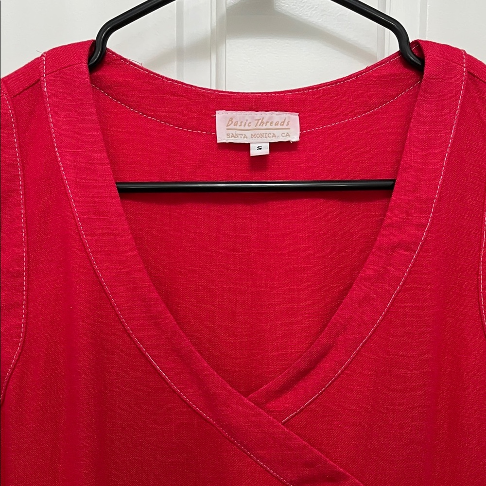 Basic Threads Linen Blend Cherry Red Sleeveless M… - image 3